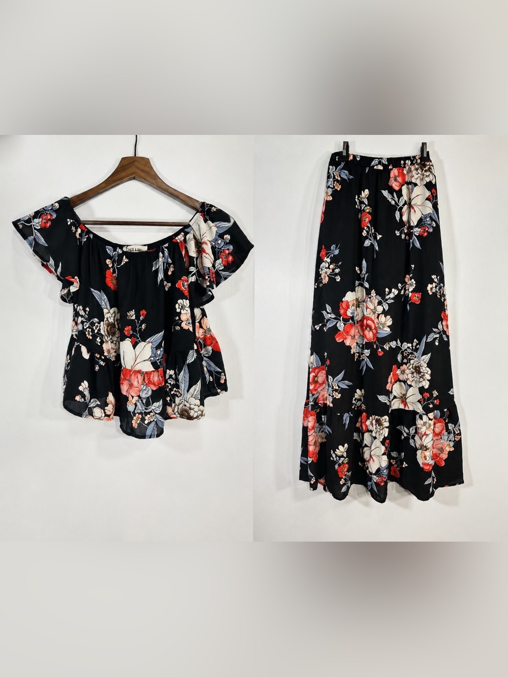 Peach Love Matching Floral Set Top And Skirt With Shorts Size Small
